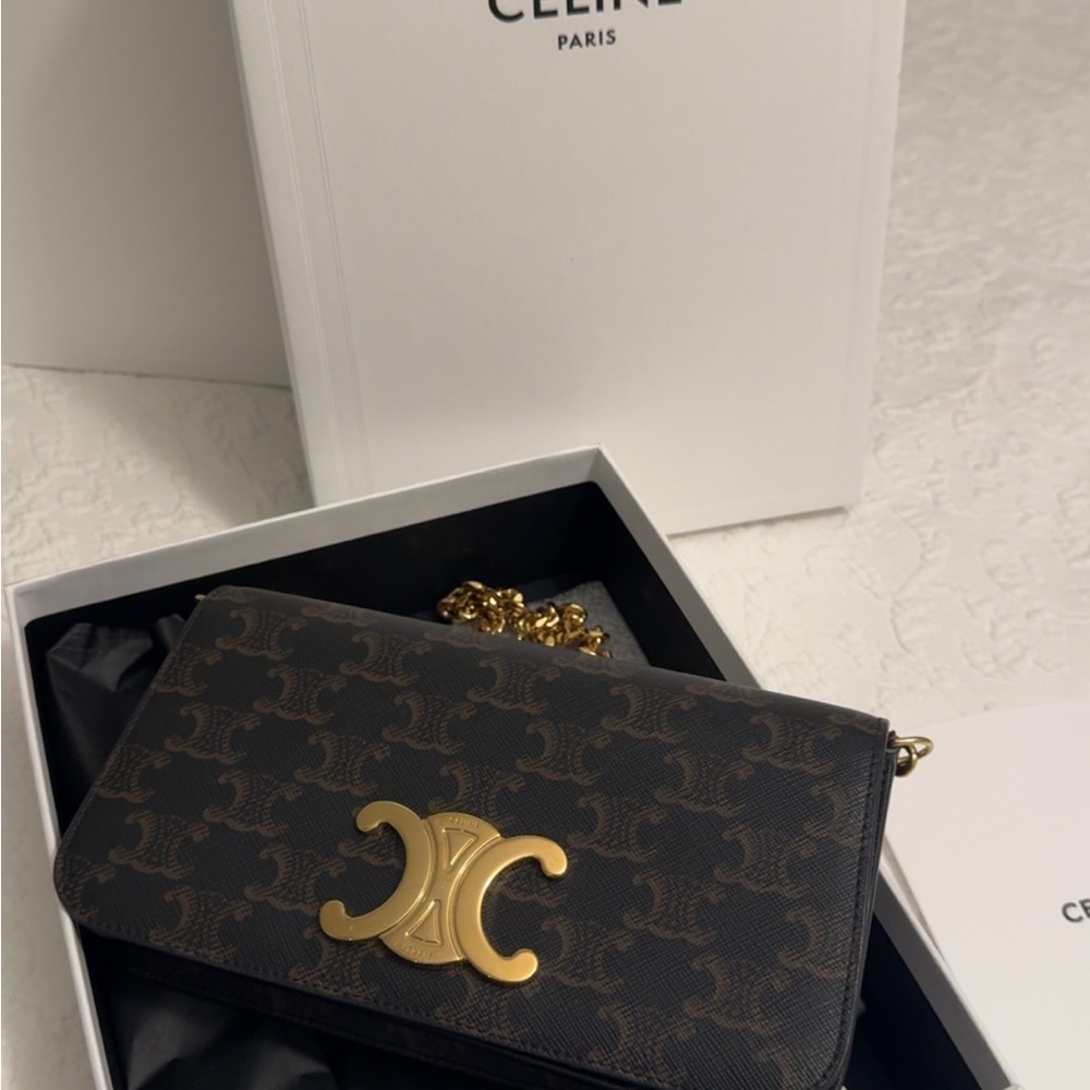 Celine Black and Gold Clutch with Chain